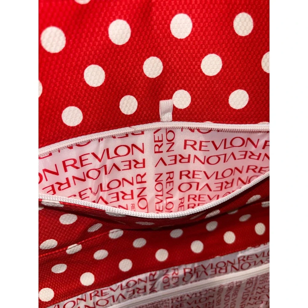 Revlon Hanging Toiletry Bag Red White Polka Dot Travel Makeup Organizer Case